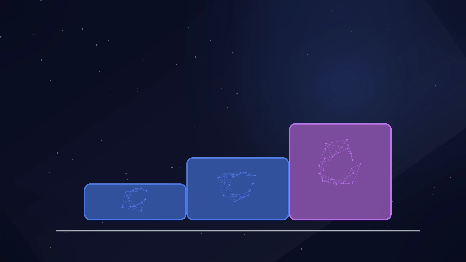 Layered intelligence levels rising from narrow tools to a luminous network above a human skyline, representing AGI and superintelligence as capability thresholds.