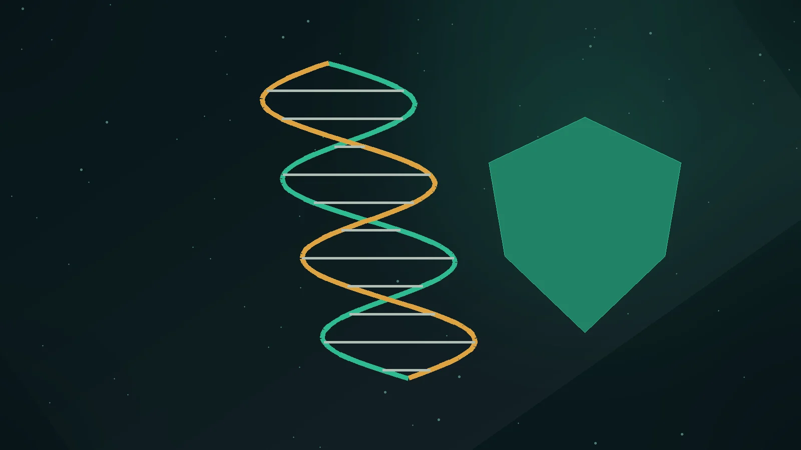 A DNA helix integrated with an abstract AI circuit and a protective containment symbol, illustrating dual-use biosecurity risk without depicting harmful procedures.