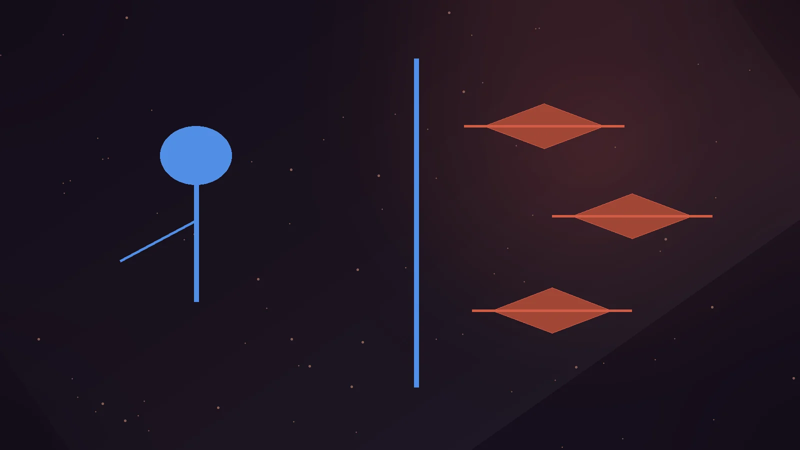 Abstract unmanned systems and a human decision node separated by a bright control boundary, representing military AI and meaningful human oversight.
