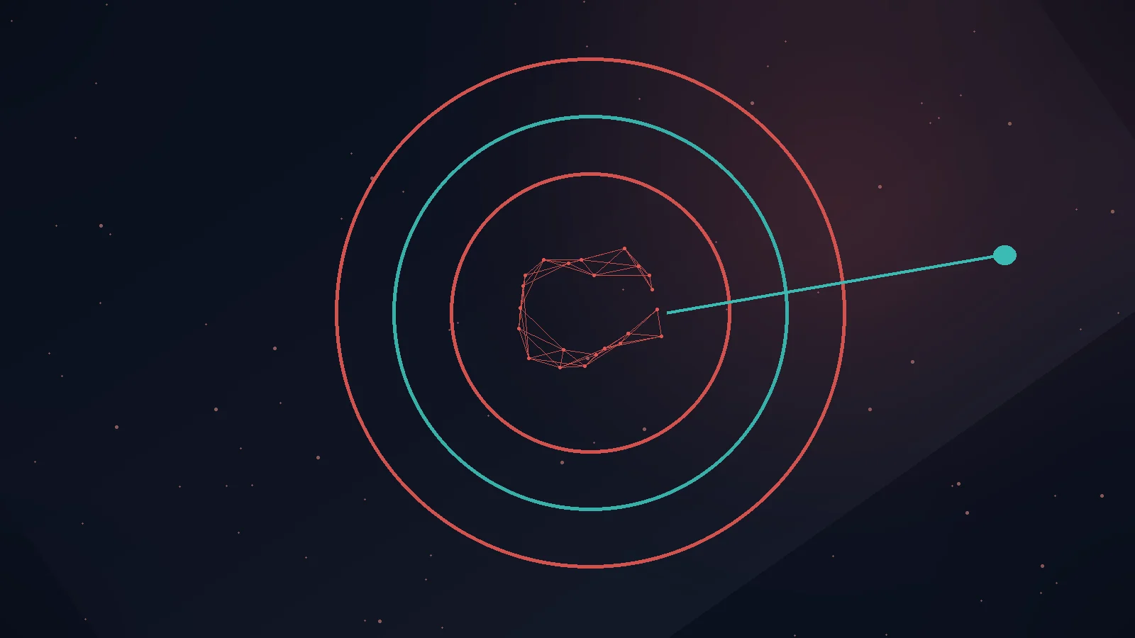 An abstract AI core inside concentric containment rings with one pathway testing the boundary, illustrating control and oversight rather than a literal escaped machine.
